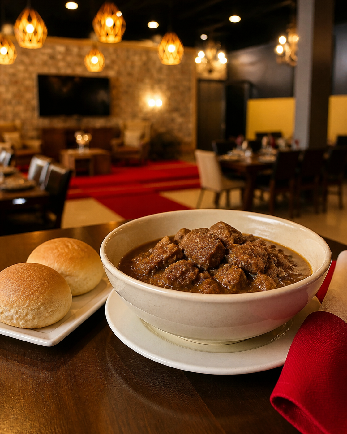 Afval stew with homemade bread buns at TKO